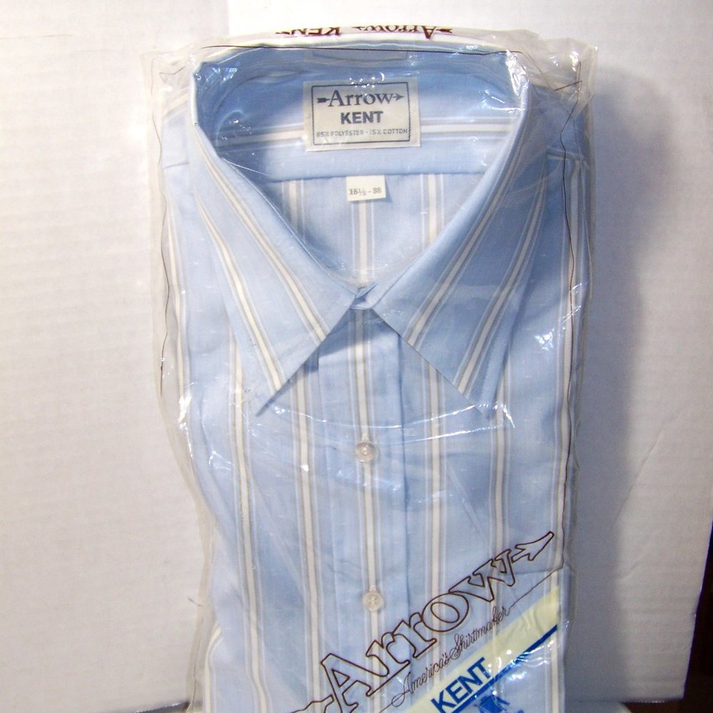 70s NEW Vintage Arrow Kent Shirt button down Blue 15-1/2, 33